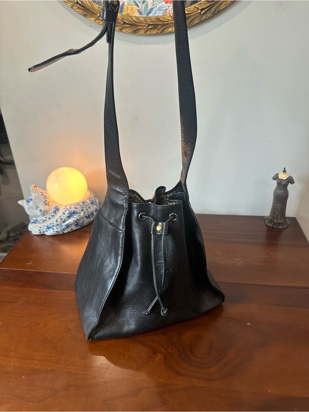 Marley Hodgson Gurkha 90s Black Leather Drawstring Shoulder Bag